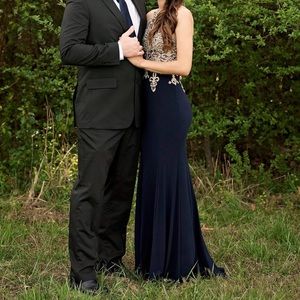 Xscape navy and gold gorgeous gown! Size 2